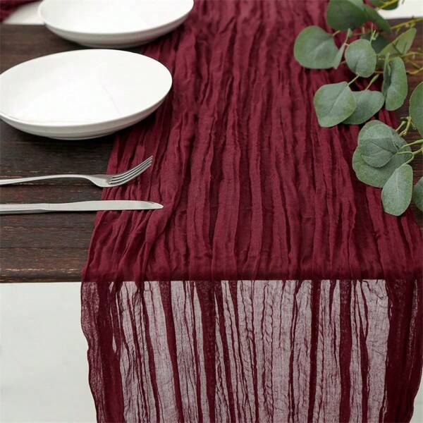 1pc Wine Red Cheese Cloth Table Runner Bohemian Gauze Cheese Cloth Table Runner Rustic Sheer Table Runner Fit For Wedding Bridal Shower Baby Shower Birthday Party Cake Table Decoration
