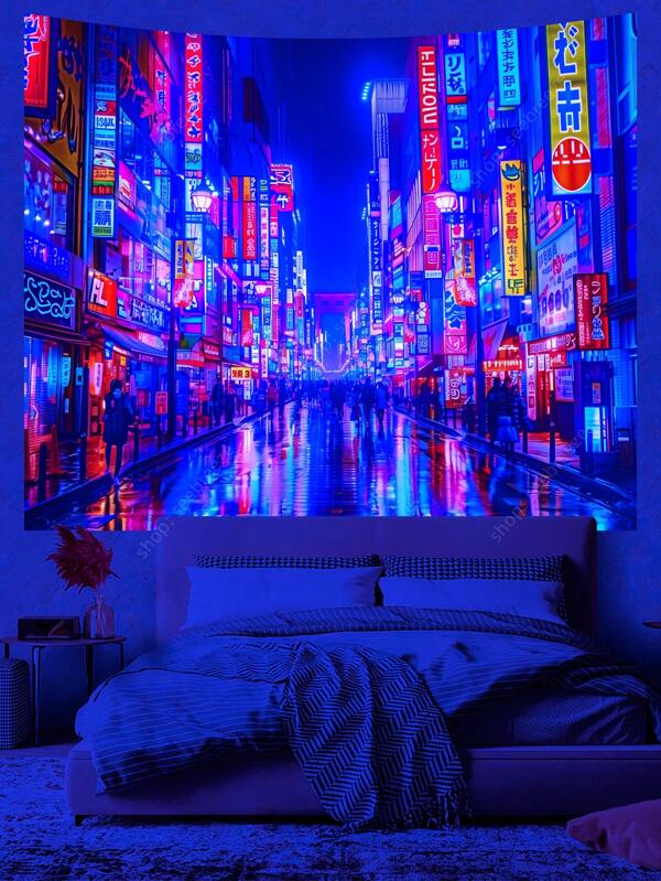 TOKYO Street UV Reactive Tapestry Japan Urban Night View Tapestry Wall Hanging Hippie Bedroom Aesthetic Living Room Home Decor, Flag For Room, Room Decor, Tapestry, Wall Decor, Wall Art, Room Stuffs, Flags For Room, Tapestry Wall Tapestry