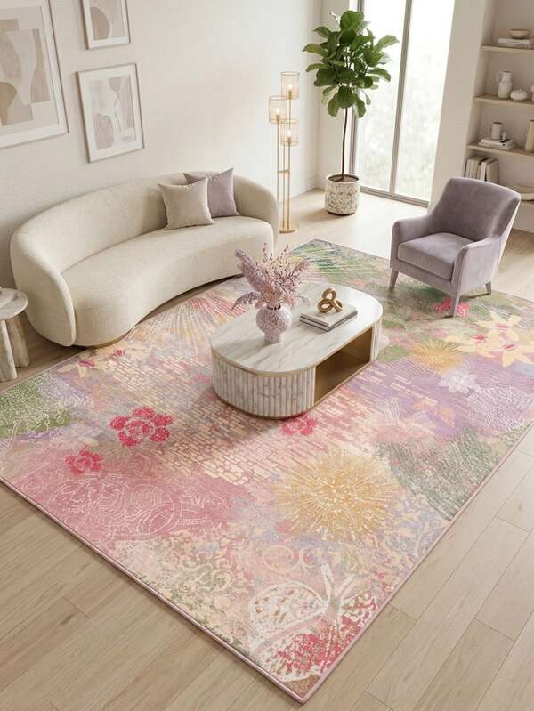 1pc Modern Creative Floral Painting Style Soft Faux Wool Area Rug/Carpet, Suitable For Bathroom, Kitchen, Entryway, Hallway, Bedside, Living Room, Bedroom, Machine Washable, Home Decor